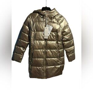 NWT YES-ZEE Gold Oversized Puffer Coat Italian Designer Size Medium